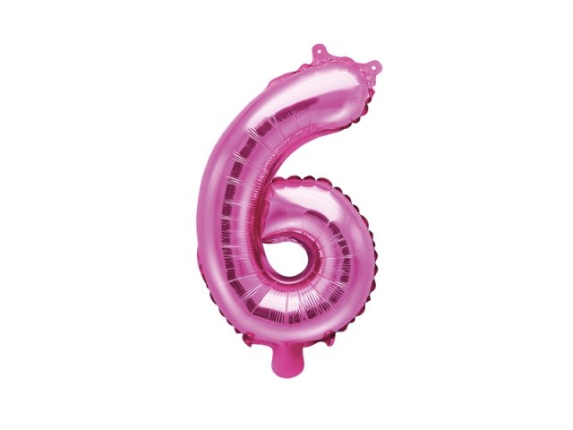 Fóliový balónek, velikost 35 cm, růžový, číslo 6 (zn. PartyDeco)
