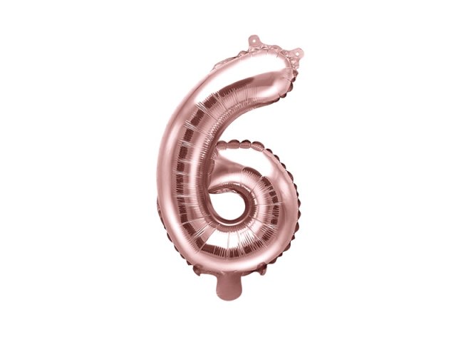 Fóliový balónek, velikost 35 cm, zlato růžový, číslo 6 (zn. PartyDeco)