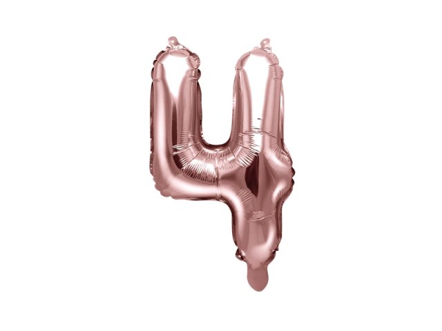 Fóliový balónek, velikost 35 cm, zlato růžový, číslo 4 (zn. PartyDeco)