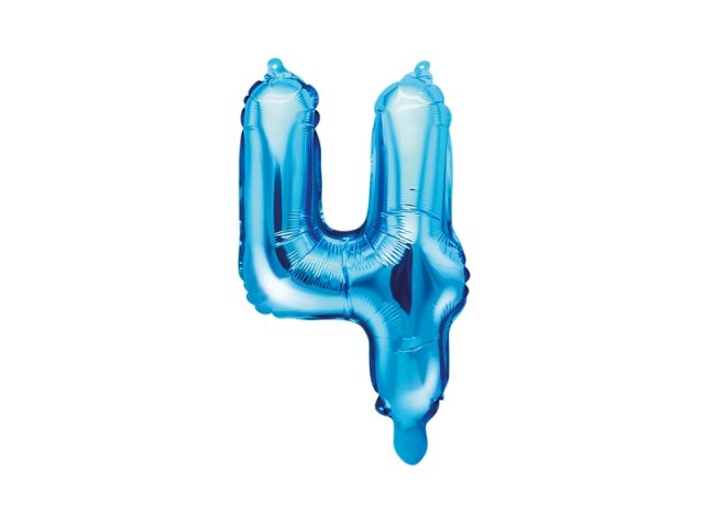 Fóliový balónek, velikost 35 cm, modrý, číslo 4 (zn. PartyDeco)