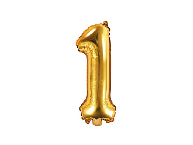 Fóliový balónek, výška 35 cm, zlatý, číslo 1 (zn. PartyDeco)