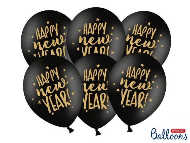 Balonek "Happy New Year" černý se zlatým nápisem - 1 ks