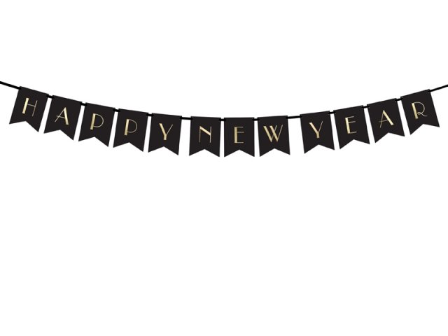 Závěsný banner "Happy New Year", černý (zn. PartyDeco)