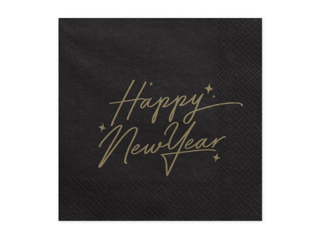 Ubrousky třívrstvé "Happy New Year" černé se zlatým nápisem