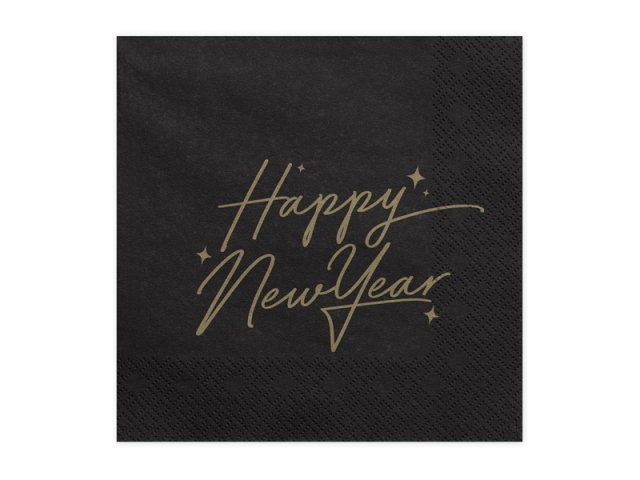 Ubrousky třívrstvé "Happy New Year" černé se zlatým nápisem (zn. PartyDeco)