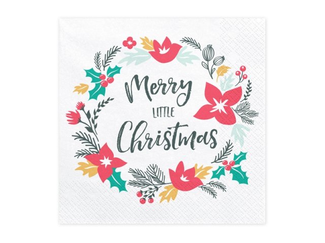 Ubrousky třívrstvé "Merry little Christmas", barevné, set 20ks (zn. PartyDeco)