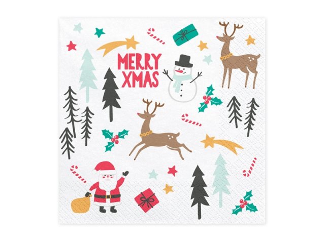 Ubrousky třívrstvé "Merry xmas", set 20ks (zn. PartyDeco)