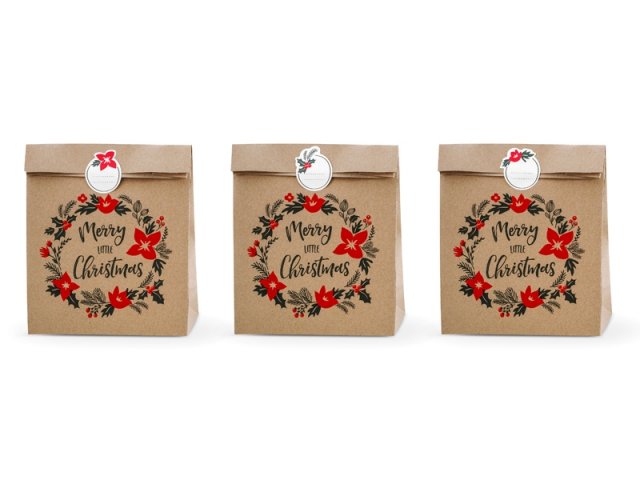 Dárková taška papírová "Merry little Christmas" přírodní