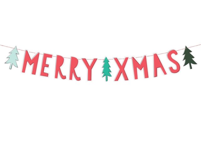 Závěsný banner "Merry Xmas", červený se stromečky (zn. PartyDeco)