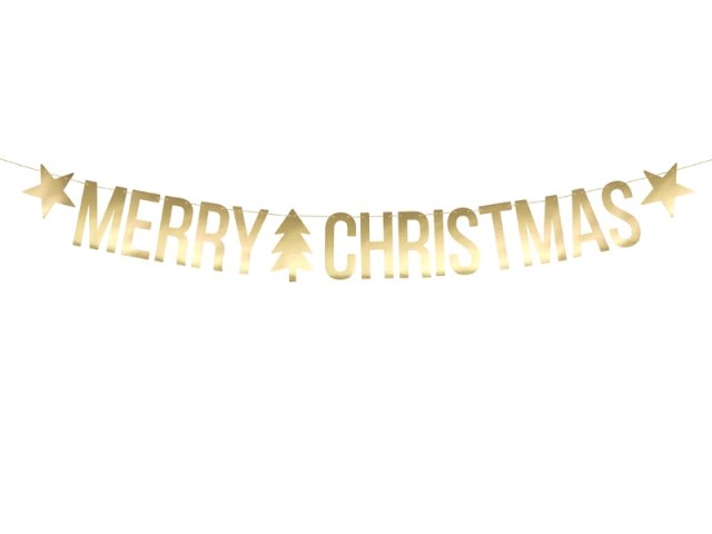 Závěsný banner "Merry Christmas", zlatý metalický (zn. PartyDeco)