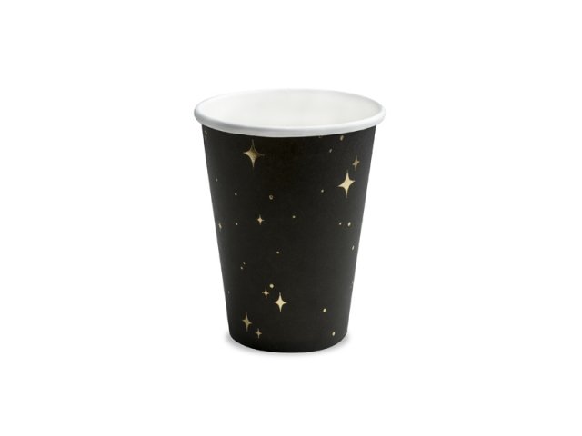 Kelímky, černý se zlatými hvězdami, 260 ml, set 6ks (zn. PartyDeco)