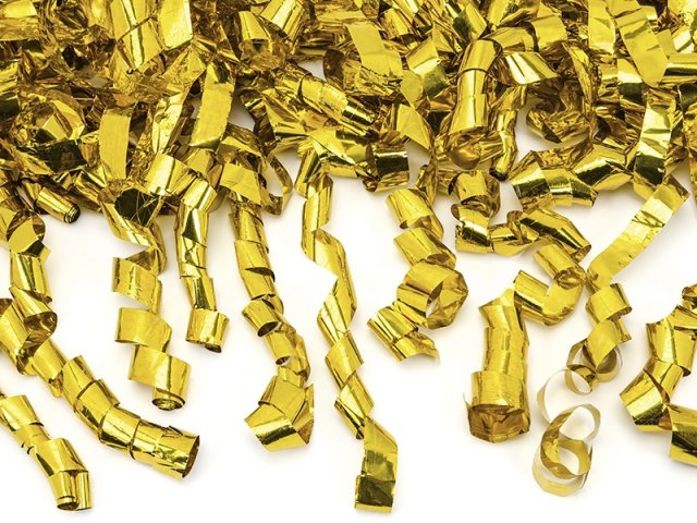 Vystřelovací konfety, spirálky, zlaté, 60 cm