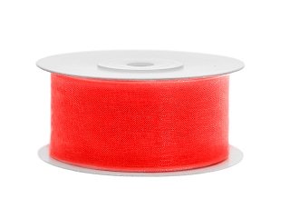 Stuha šifónová, červeno oranžová, 3.8cm/25m (zn. PartyDeco)