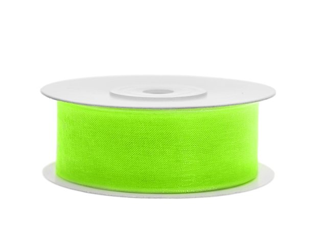 Stuha šifónová, neonová světle zelená, 2.5cm/25m (zn. PartyDeco)