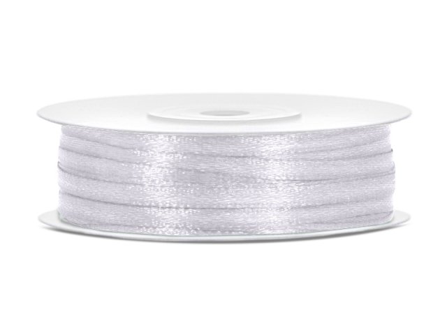 Stuha saténová, bílá, 0.3cm/25m (zn. PartyDeco)