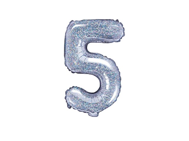 Foliový balónek s číslem 5 - holografický, 35cm (zn. PartyDeco)