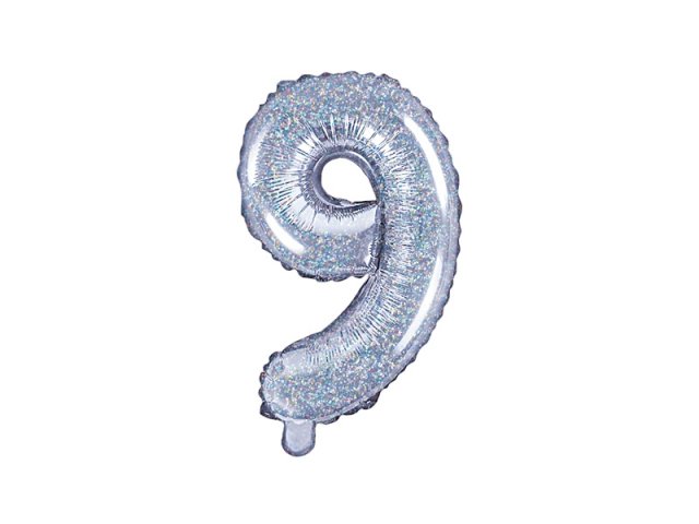Foliový balónek s číslem 9 - holografický, 35cm (zn. PartyDeco)