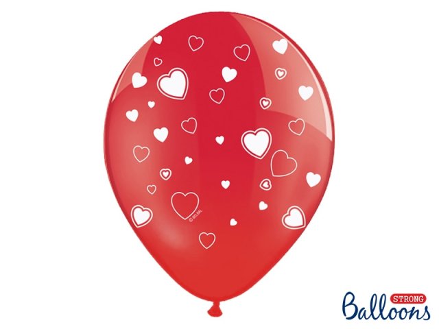 Balónek červený se srdíčky, 30 cm (zn. PartyDeco) - 1 ks
