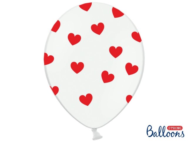 Balónek, bílý, se srdíčky, 30 cm (zn. PartyDeco) - 1 ks