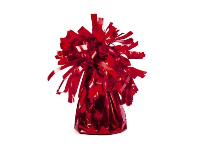 Těžítko na balónky - fóliové s třásněmi, červené, 150g (zn. PartyDeco)