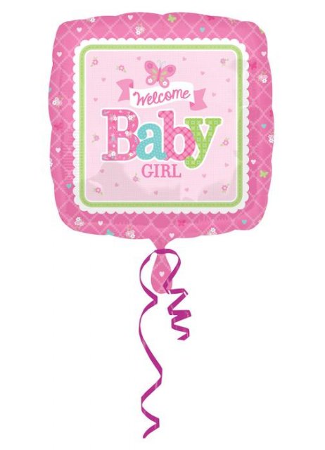Balónek fóliový čtvercový "Welcome Baby Girl"