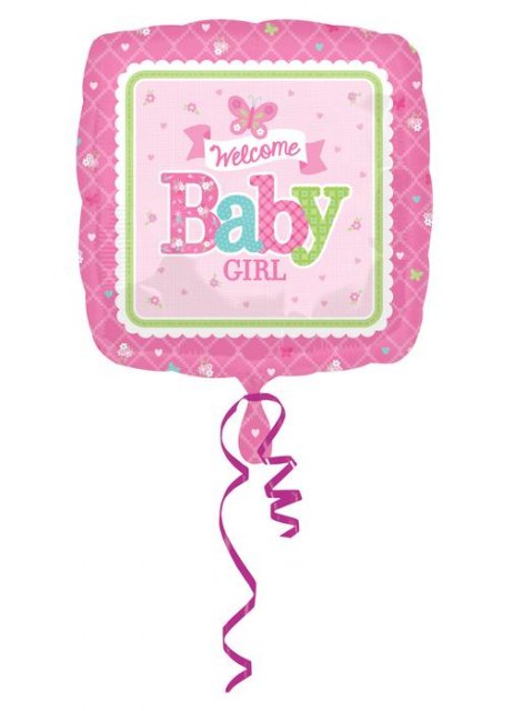 Balónek fóliový čtvercový "Welcome Baby Girl"