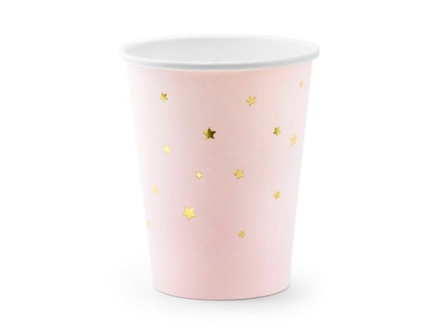 Papírové kelímky, hvězdičky růžové, 260ml, set 6ks (zn. PartyDeco)