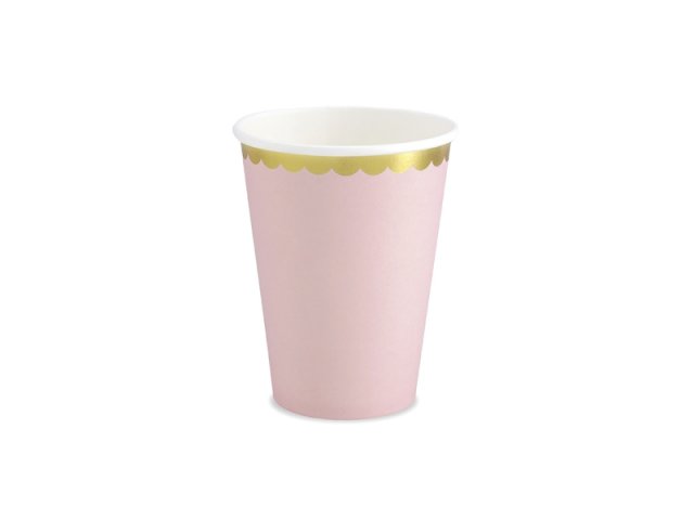 Kelímek - sv. růžový se zlatým lemováním, 220ml, set 6ks (zn. PartyDeco)
