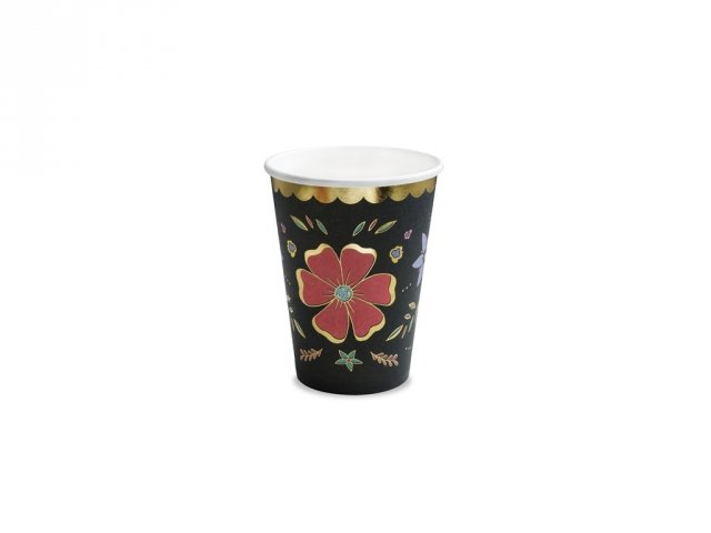 Papírové kelímky s květy, 220ml, set 6ks (zn. PartyDeco)
