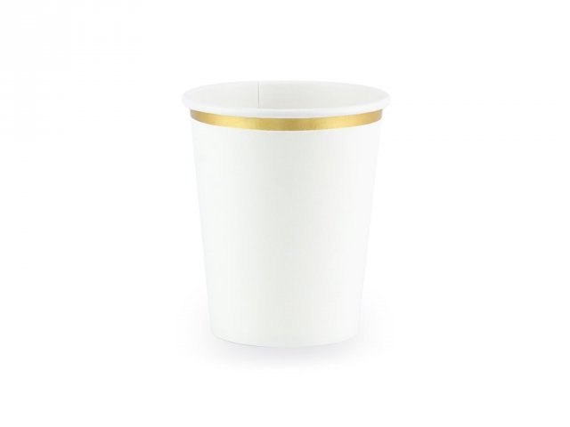 Papírové kelímky bílé se zlatým lemem, 260ml, set 6ks (zn. PartyDeco)