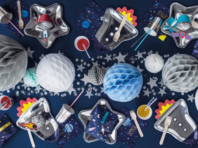 Papírové kelímky SPACE VESMÍR, stříbrné, 200ml (zn. PartyDeco)