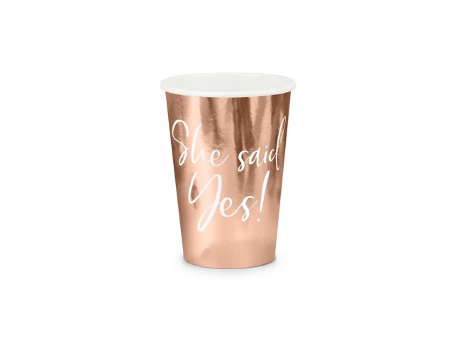 Papírové kelímky SHE SAID YES!, rosegold, 220ml, set 6ks (zn. PartyDeco)