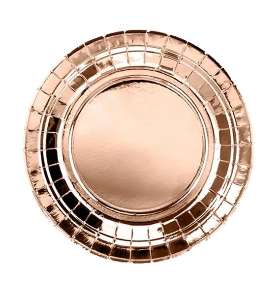 Papírové talířky, rosegold barva, 18cm, set 6ks (zn. PartyDeco)