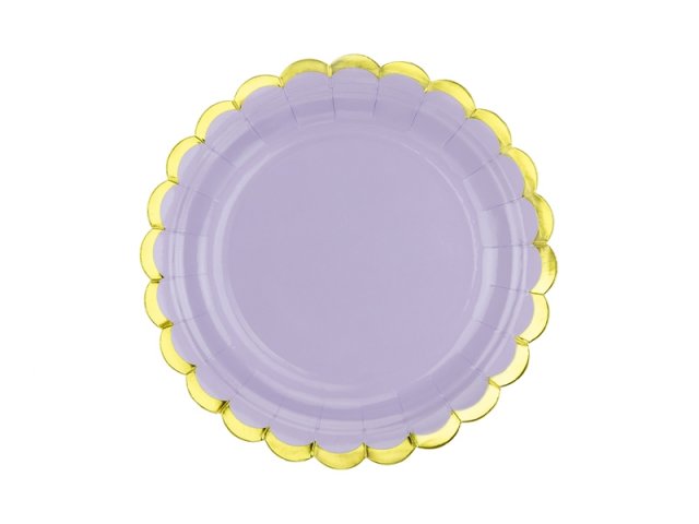 Papírové talířky, fialové se zlatým okrajem, 18cm, set 6ks (zn. PartyDeco)