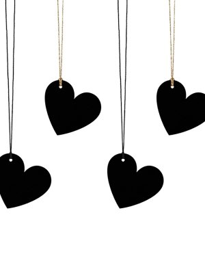 Dárkové štítky - srdce černé, 5 x 4,5 cm, 6ks