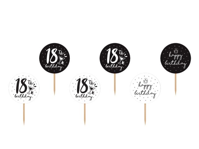 Zápich pro cupcake 18. narozeniny mix, set 6ks (zn. PartyDeco)