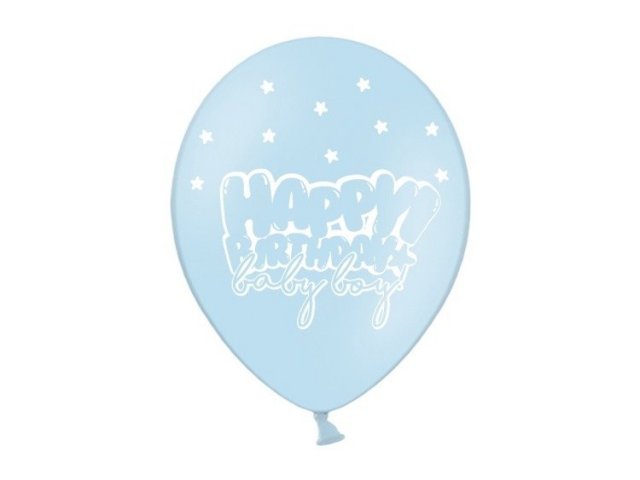 Pastelový balonek Happy Birthday Baby Boy, modrý, 30 cm (zn. PartyDeco) - 1 ks