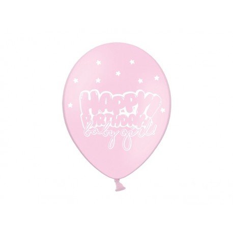 Pastelový balonek Happy Birthday Baby Girl, růžový, 30cm (zn. PartyDeco) - 1 ks