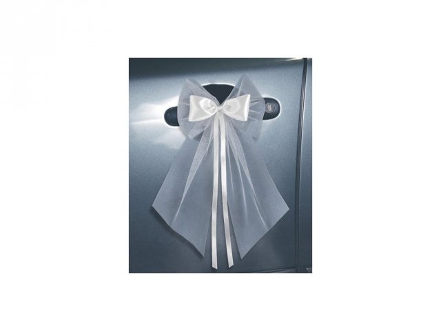 Mašle na kliku auta, bílá, 18 cm (zn. PartyDeco)