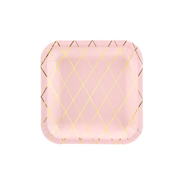 Papírové talířky, růžový se zlatým proužkem, set 6ks (zn. PartyDeco)