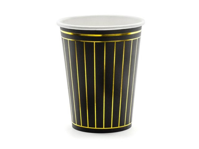 Papírové kelímky, černé s proužkem, 260ml, set 6ks (zn. PartyDeco)