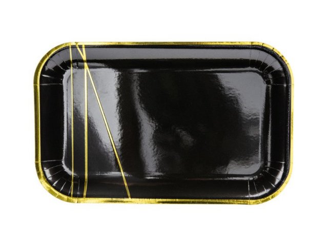 Papírový talíř, černý se zlatým zdobením - 22 x 13,5 cm