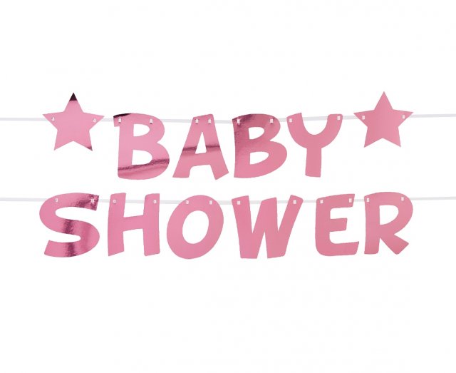 Závěsná girlanda BABY SHOWER, růžová barva, délka 2.5m