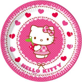 Papírové talířky Hello Kitty Hearts / srdíčka, velikost 20cm, set 8ks