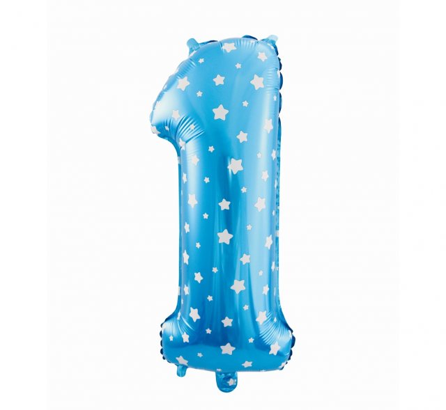 Foliový balón "1" modrý s hvězdami, 61cm