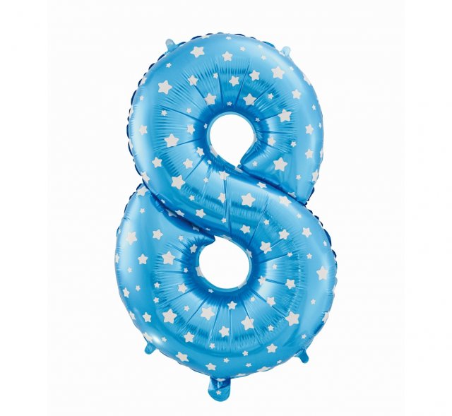 Foliový balón "8" modrý s hvězdami, 61cm