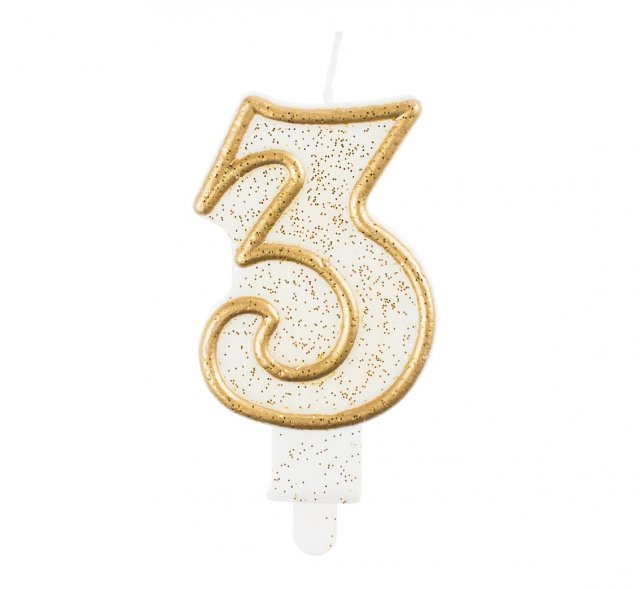 Svíčka číslice "3", zlatý obrys