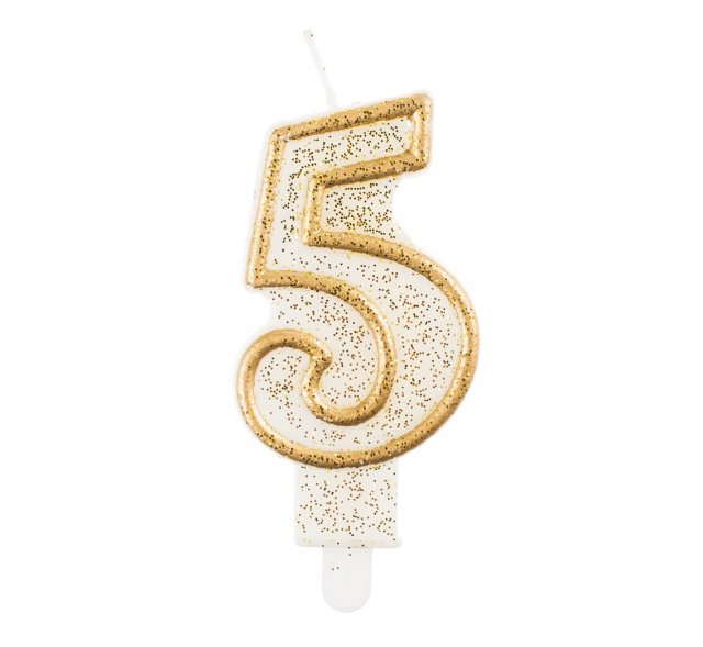 Svíčka číslice "5", zlatý obrys