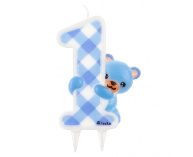 Svíčka JUMBO - Modrý Teddy Medvídek, číslo 1 na první narozeniny chlapečka (zn. Godan)
