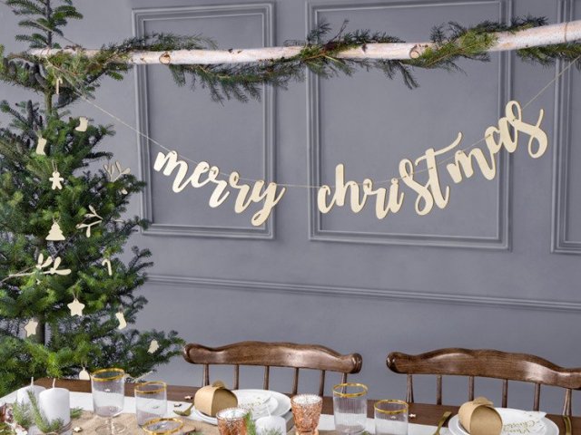 Girlanda dřevěná - Merry Christmas, délka 2m (zn. PartyDeco)